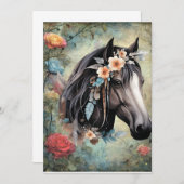 Brown horse in flowers. Menükarte (Vorne/Hinten)