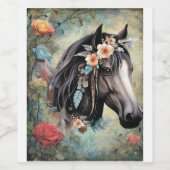  Brown horse in flowers. Weinetikett (Einzelnes Label)