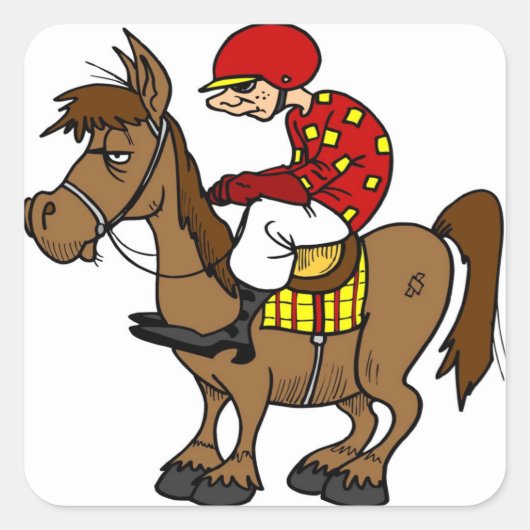 Brown Horse Jockey Quadratischer Aufkleber (Vorderseite)