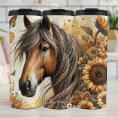 Brown Horse Sunflower Butterfly Serenity Thermosbecher
