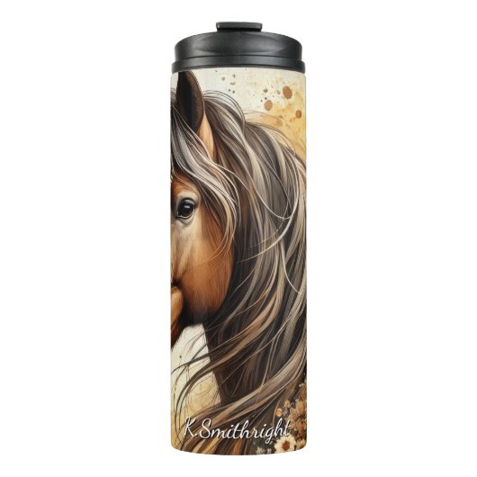 Brown Horse Sunflower Butterfly Serenity Thermosbecher (Vorderseite)