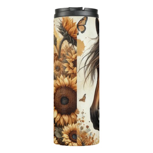 Brown Horse Sunflower Butterfly Serenity Thermosbecher (Rückseite)