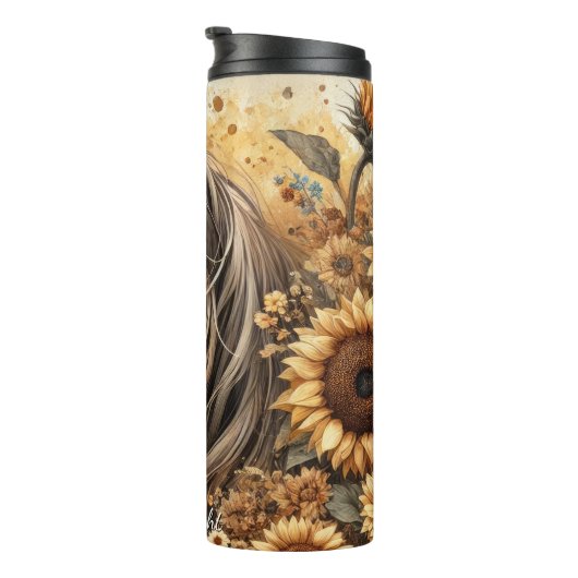 Brown Horse Sunflower Butterfly Serenity Thermosbecher (Nach rechts gedreht)