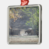 Brown Horse walking through Fence Silbernes Ornament (Links)