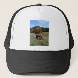 Brown horse with fall trees truckerkappe