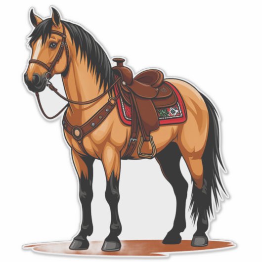 Brown Horse With Saddle Aufkleber (Vorderseite)