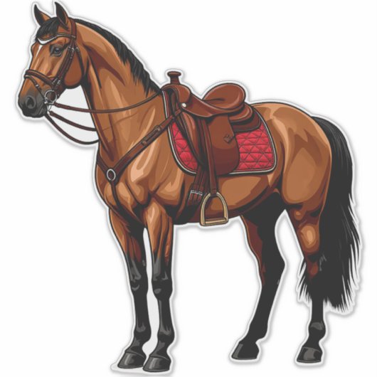 Brown Horse With Saddle Aufkleber (Vorderseite)
