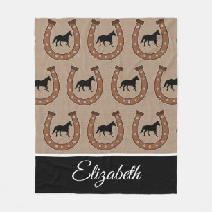 Brown Horseshoe und Black Horse Fleece Blanket