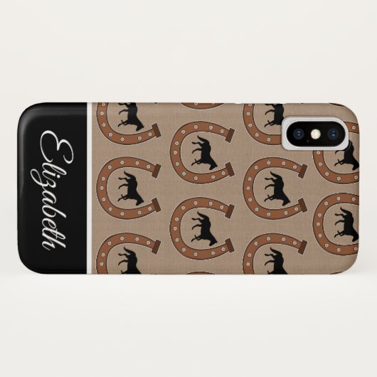 Brown-Hufeisen und schwarze Pferde | Case-Mate iPhone Hülle (Rückseite (Horizontal))