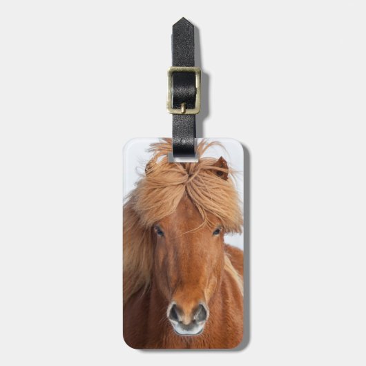 Brown Icelandic Horse Portrait Gepäckanhänger (Vorderseite vertikal)