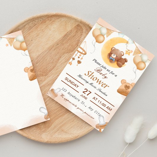 Brown Illustration Baby Shower Einladung