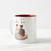Brown Illustration Coffee Time Couple Tasse (Vorderseite Links)
