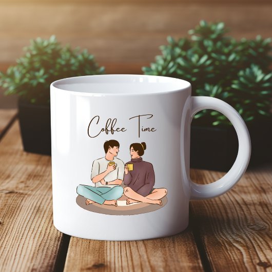 Brown Illustration Coffee Time Couple Tasse