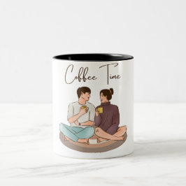 Brown Illustration Couple Tasse