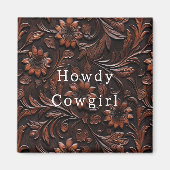Brown Imitats Leather Cowgirl Floral Magnet (Vorne)