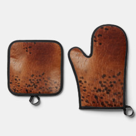 Brown Imitats Leather Ofenhandschuh & Topflappen-Set
