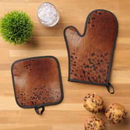 Brown Imitats Leather Ofenhandschuh & Topflappen-Set