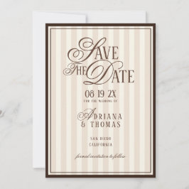 Brown Ivory Striped Old Money Calligraphy Wedding Save The Date