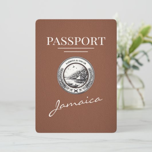 Brown Jamaica Passport Save the Date (Stehend Vorderseite)