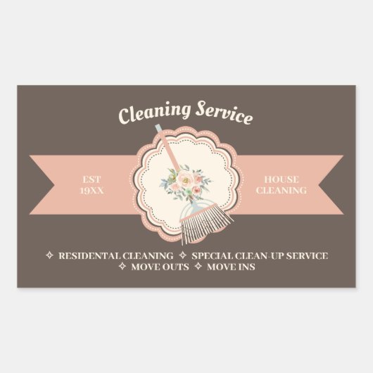 Brown Janitorial Calligraphy Housekeep Reinigung Rechteckiger Aufkleber (Vorderseite)