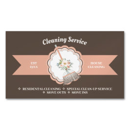 Brown Janitorial Calligraphy Housekeeping Cleaning Magnetische Visitenkarte