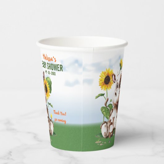 Brown Jersey Cow Sunflower Baby Dusche Pappbecher (Rechts)