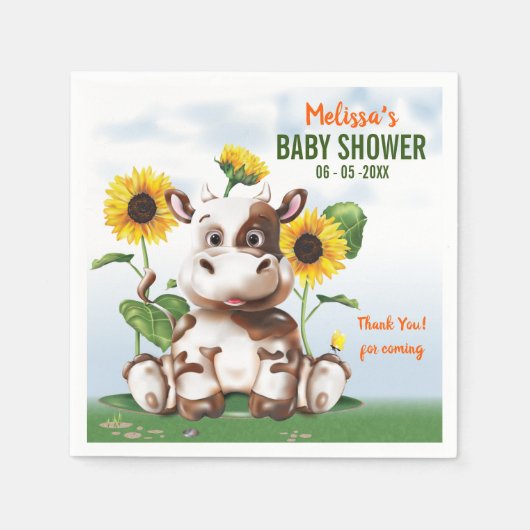 Brown Jersey Cow Sunflower Baby Dusche Serviette (Vorderseite)