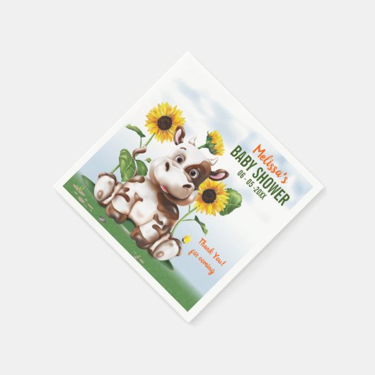 Brown Jersey Cow Sunflower Baby Dusche Serviette (Ecke)