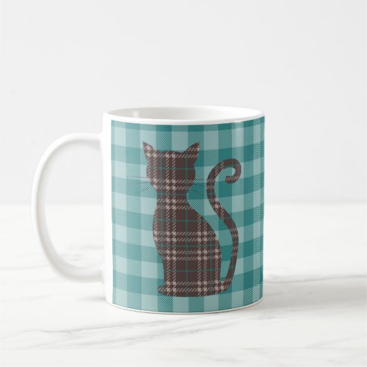 Brown Kariert Cat on Green Gingham Kaffeetasse (Links)
