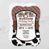 Brown Kariert Cowhide Cowboy Birthday Einladung (Vorne/Hinten)