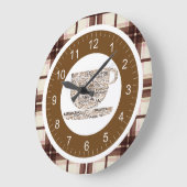 Brown Kariert Text Coffee Cup Große Wanduhr (Winkel)