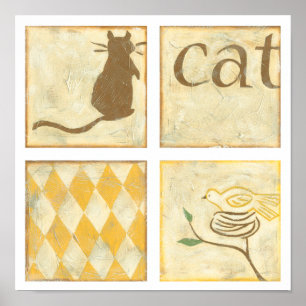 Brown-Katze und gelber Vogel durch Chariklia Poster