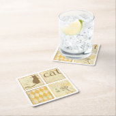 Brown-Katze und gelber Vogel durch Chariklia Rechteckiger Pappuntersetzer (Vor Ort)