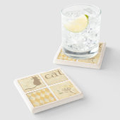 Brown-Katze und gelber Vogel durch Chariklia Steinuntersetzer (Seitenansicht)