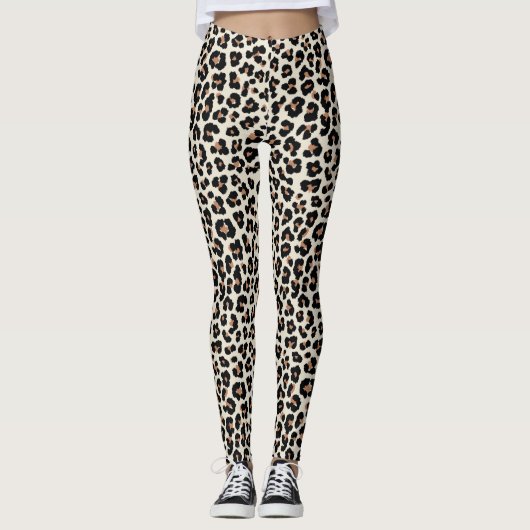 Brown Khaki Leopard Print Leggings & Yoga Pants (Vorderseite)