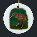 Brown Kiwi Ornament<br><div class="desc">Ein brauner Kiwi geht mit tiefgrünem Hintergrund entlang</div>
