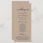 Brown Kraft, Classy Navy Blue, Hochzeitsfeier Programm (Vorne/Hinten)