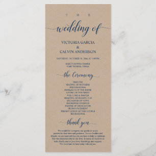 Brown Kraft, Classy Navy Blue, Hochzeitsfeier Programm