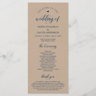 Brown Kraft, Classy Navy Blue, Hochzeitsfeier Programm