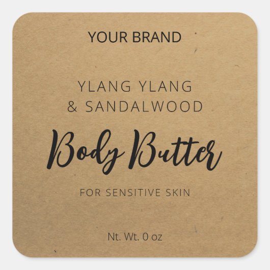 Brown Kraft Paper Body Butter Labels Quadratischer Aufkleber (Vorderseite)