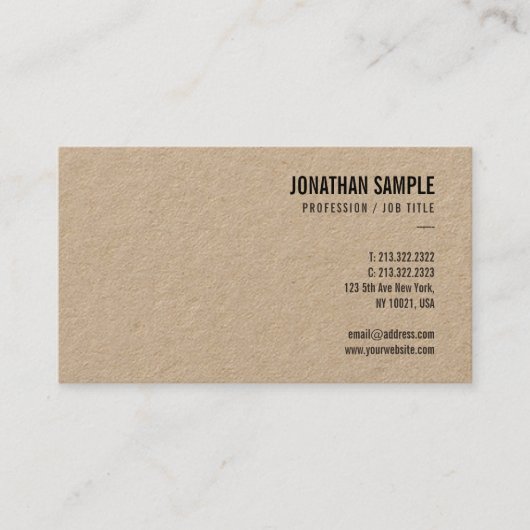 Brown Kraft Paper Elegant Trendy Modern Template Visitenkarte (Vorderseite)