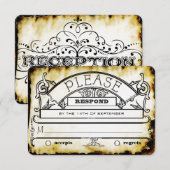 Brown Kraft Paper Medieval Typografy Wedding RSVP Karte (Vorne/Hinten)