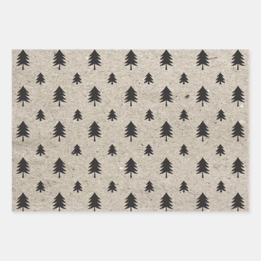 Brown Kraft Paper Modern Christmas Tree Pattern Geschenkpapier Set (Vorderseite)