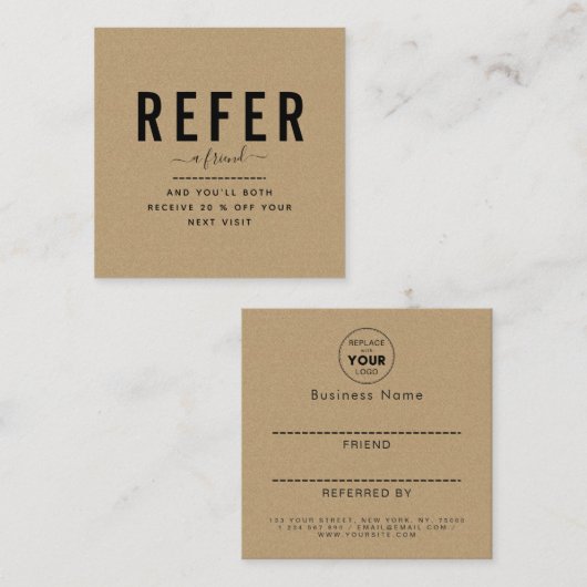 Brown Kraft Paper Modernes und Minimalistisches Ad Empfehlungskarte (Vorne/Hinten)