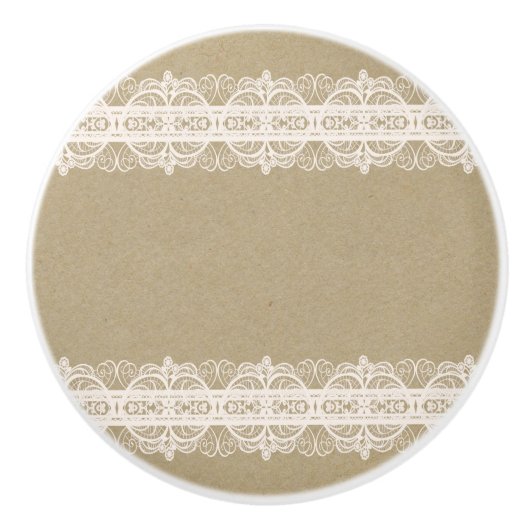 Brown Kraft Paper & Rustic White Lace Keramikknauf (Vorderseite)