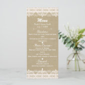 Brown Kraft Paper & Rustic White Lace Menu Menükarte (Stehend Vorderseite)