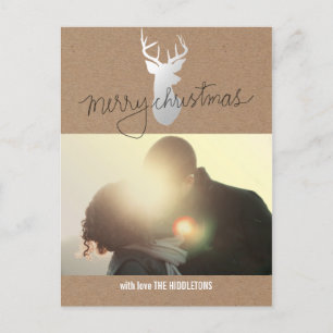 Brown Kraft Paper Silver Rentier Christmas Foto Feiertagspostkarte