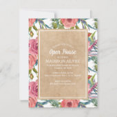 Brown Kraft Pink Boho Floral Abschluss Open House Einladung (Vorderseite)