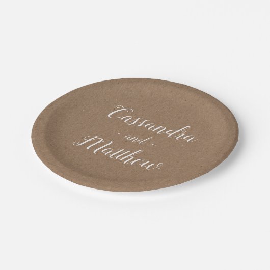 Brown Kraft Wedding Country Rustikales Brautparty Pappteller (Schrägansicht)
