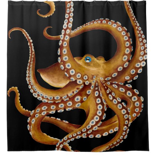 Brown-Kraken-blaues Augen-schwarze Kunst Duschvorhang (Vorderseite)